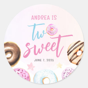 Donut Two Sweet Girl 2e verjaardag Ronde Sticker