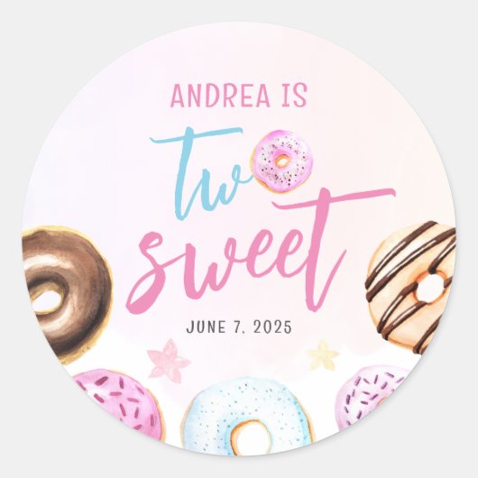 Donut Two Sweet Girl 2e verjaardag Ronde Sticker (Voorkant)