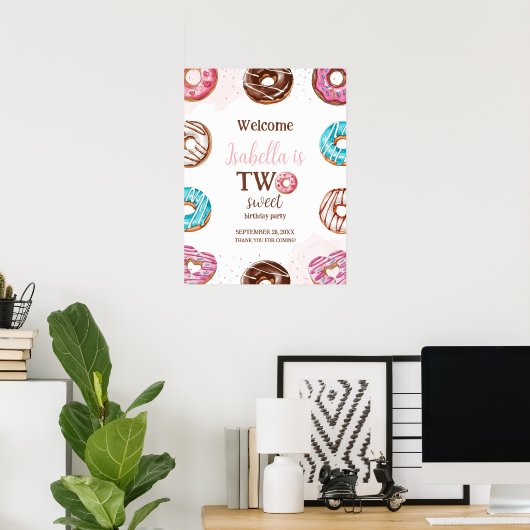 Donut Two Sweet Girl Sprinkles Poster Welkomstbord (Thuiskantoor)