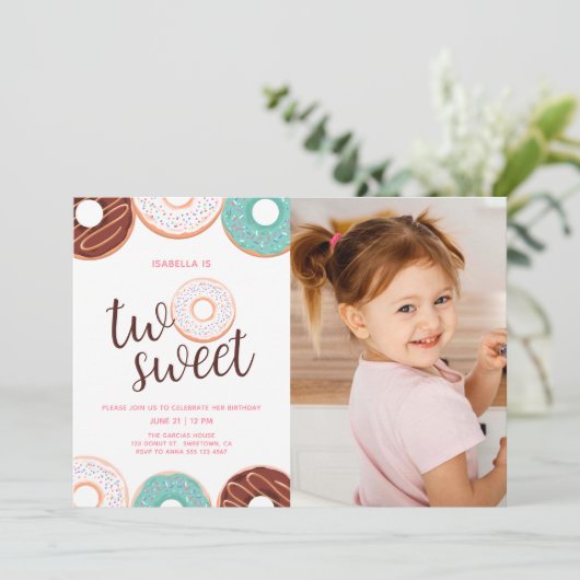 Donut Two Sweet Girl Uitnodiging voor de tweede ve (Staand voorkant)