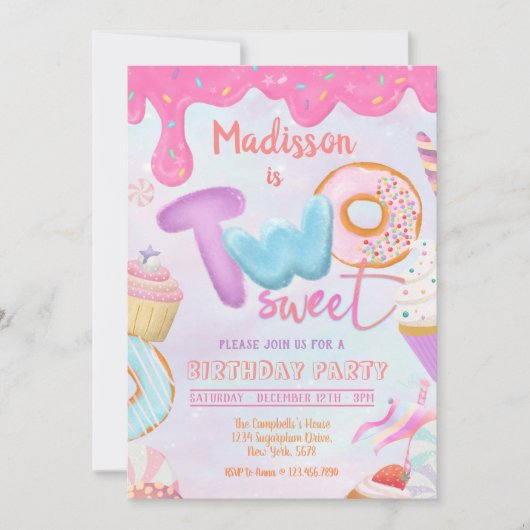 Donut Two Sweet One Uitnodiging (Voorkant)