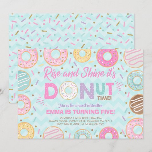 Donut Uitnodiging Opstaan Het Is Donut Tijd (Voorkant / Achterkant)