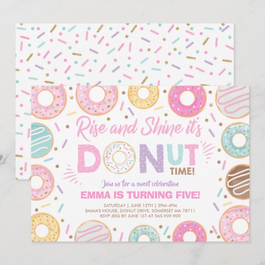 Donut Uitnodiging Opstaan Het Is Donut Tijd (Voorkant / Achterkant)