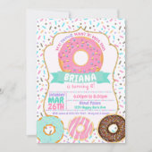 Donut uitnodigingen, Pastel Roze Gouden Donut Uitn Kaart (Voorkant)