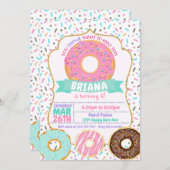 Donut uitnodigingen, Pastel Roze Gouden Donut Uitn Kaart (Voorkant / Achterkant)