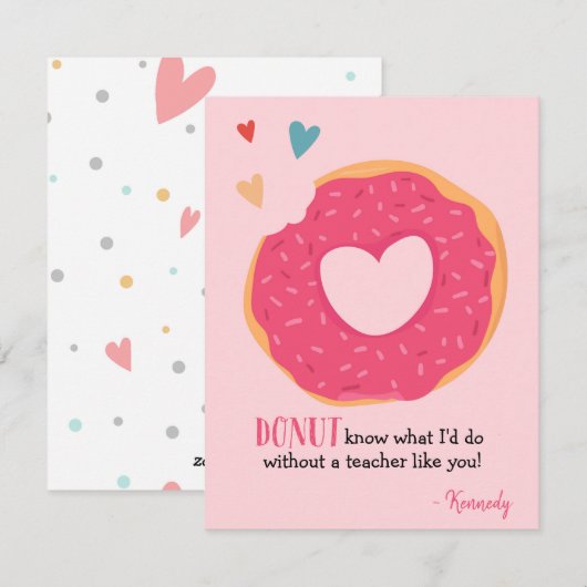 Donut Valentijn Holiday Teacher Card Feestdagenkaart (Voorkant / Achterkant)