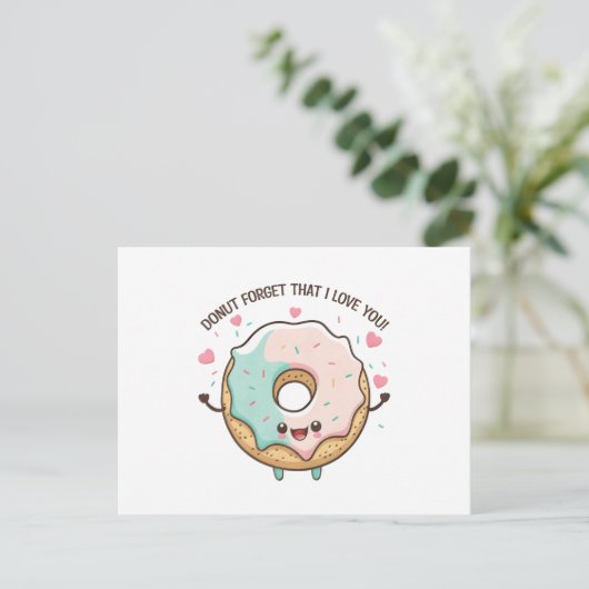 "Donut vergeet dat ik van je hou" Kawaii Donut Briefkaart (Staand voorkant)