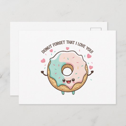 "Donut vergeet dat ik van je hou" Kawaii Donut Briefkaart (Voorkant / Achterkant)