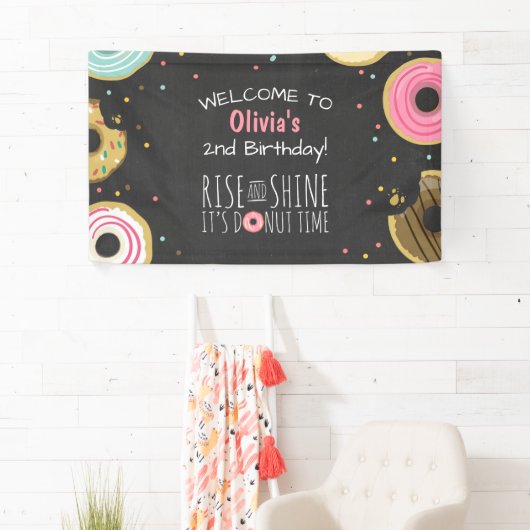 Donut Verjaardag Banner Party Donut Backdrop Meisj (Insitu)