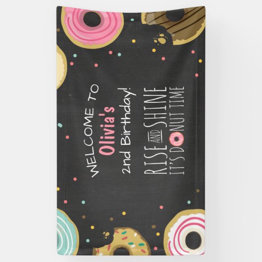 Donut Verjaardag Banner Party Donut Backdrop Meisj (Verticaal)