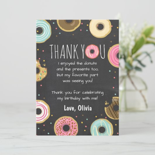 Donut Verjaardag Dank u Kaart Roze Meisje Doughnut (Staand voorkant)