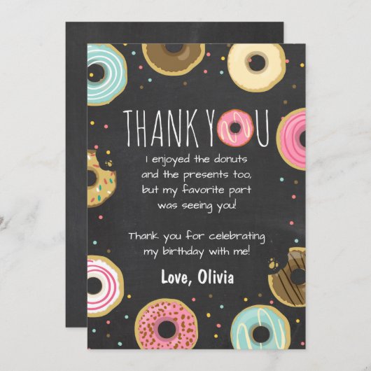 Donut Verjaardag Dank u Kaart Roze Meisje Doughnut (Voorkant / Achterkant)