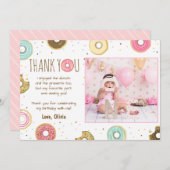 Donut Verjaardag Dank u Kaart Roze Meisje Doughnut (Voorkant / Achterkant)