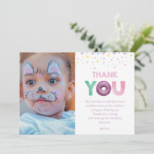 Donut Verjaardag Foto Bedankkaart (Staand voorkant)