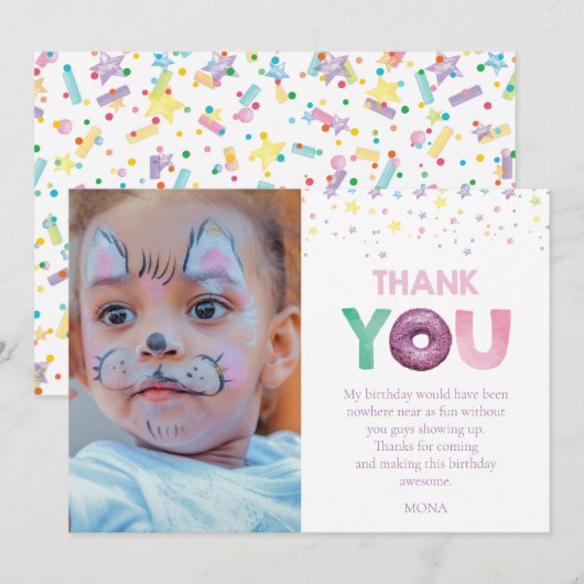 Donut Verjaardag Foto Bedankkaart (Voorkant / Achterkant)