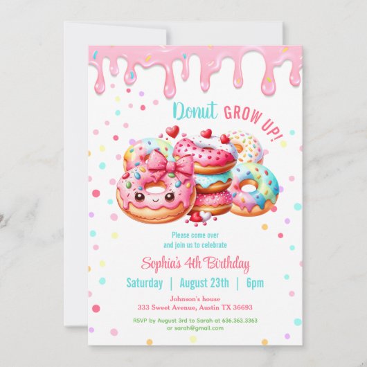 Donut Verjaardag Lief Schattige Roze Kleurrijk Mei Kaart (Voorkant)