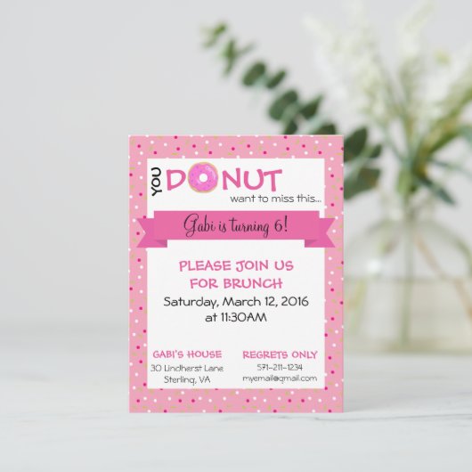 Donut Verjaardag Matte Uitnodiging 4.25 "x 5.5" (Staand voorkant)