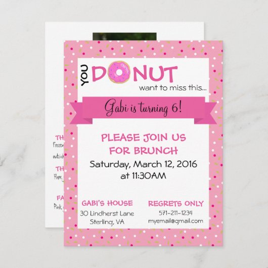 Donut Verjaardag Matte Uitnodiging 4.25 "x 5.5" (Voorkant / Achterkant)