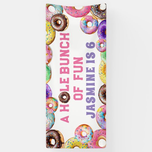 Donut Verjaardag Party Hole Bunch Fun Spandoek (Verticaal)