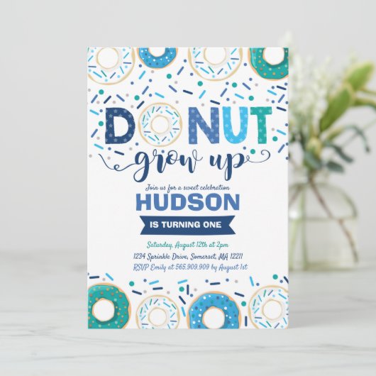Donut Verjaardag Uitnodiging Donut Grow Up Party (Staand voorkant)