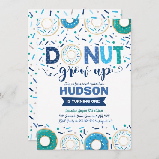 Donut Verjaardag Uitnodiging Donut Grow Up Party (Voorkant / Achterkant)