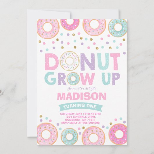 Donut Verjaardag Uitnodiging Donut Grow Up Party (Voorkant)
