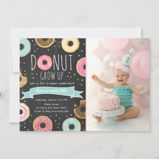Donut Verjaardag Uitnodiging Donut Grow up party (Voorkant)