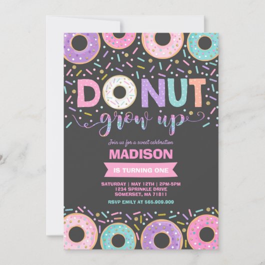 Donut Verjaardag Uitnodiging Donut Grow Up Party (Voorkant)
