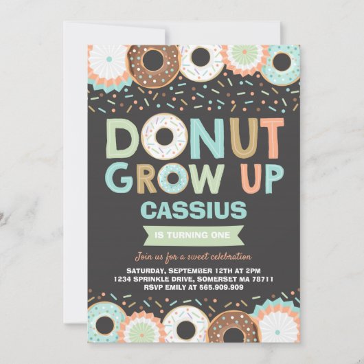 Donut Verjaardag Uitnodiging Donut Grow Up Party (Voorkant)