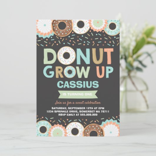 Donut Verjaardag Uitnodiging Donut Grow Up Party (Staand voorkant)
