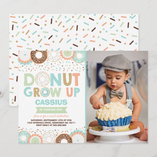 Donut Verjaardag Uitnodiging Donut Grow Up Party (Voorkant / Achterkant)