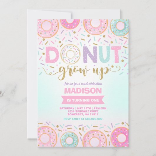 Donut Verjaardag Uitnodiging Donut Grow Up Party (Voorkant)