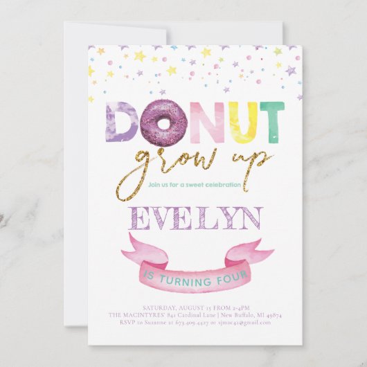 Donut Verjaardag Uitnodiging Donut Grow Up Party (Voorkant)