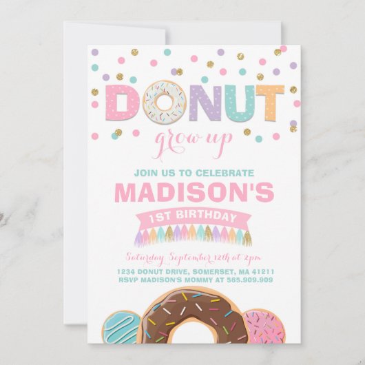 Donut Verjaardag Uitnodiging Donut Grow Up Party (Voorkant)