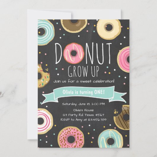 Donut Verjaardag Uitnodiging Donut Grow up party (Voorkant)