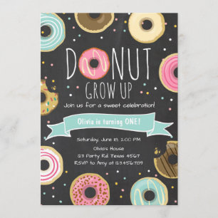 Donut Verjaardag Uitnodiging Donut Grow up party
