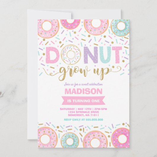 Donut Verjaardag Uitnodiging Donut Grow Up Party (Voorkant)