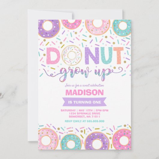 Donut Verjaardag Uitnodiging Donut Grow Up Party (Voorkant)