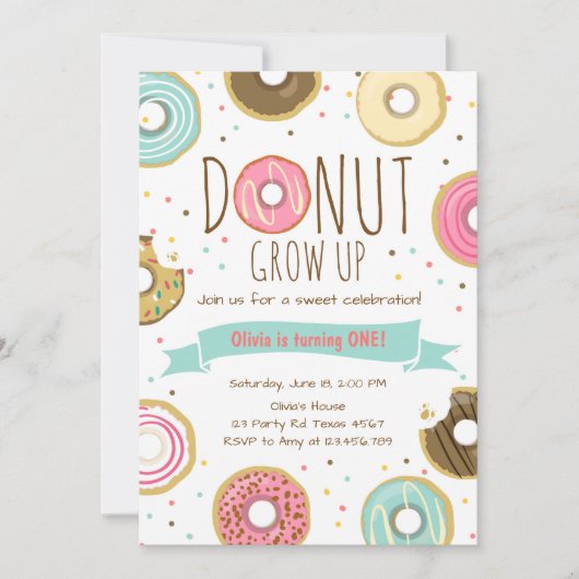 Donut Verjaardag Uitnodiging Donut Grow up party (Voorkant)