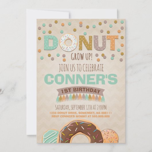 Donut Verjaardag Uitnodiging Donut Grow Up Party (Voorkant)