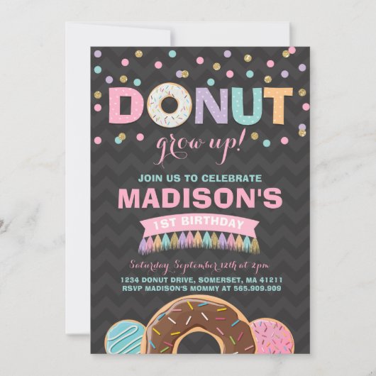 Donut Verjaardag Uitnodiging Donut Grow Up Party (Voorkant)