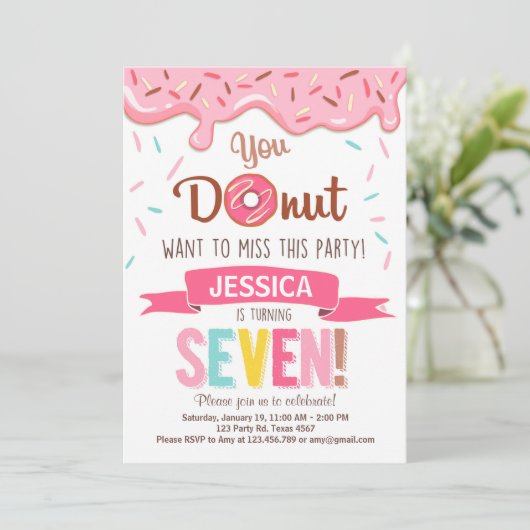 Donut Verjaardag Uitnodiging Donut Party (Staand voorkant)