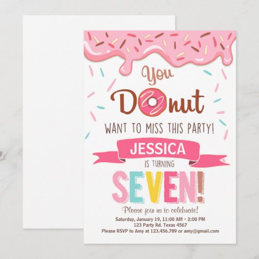 Donut Verjaardag Uitnodiging Donut Party (Voorkant / Achterkant)