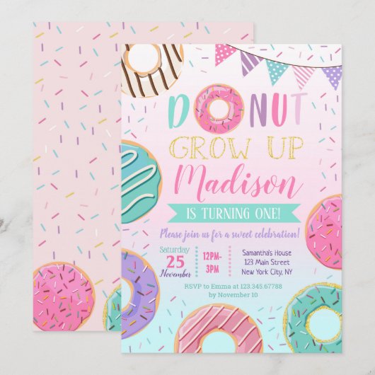 Donut Verjaardag Uitnodigingen (Voorkant / Achterkant)