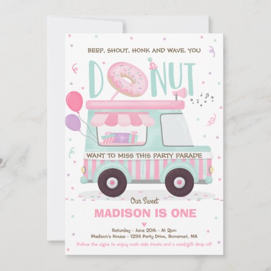 Donut Verjaardagsfeest Drive By Verjaardagsparade Kaart (Voorkant)