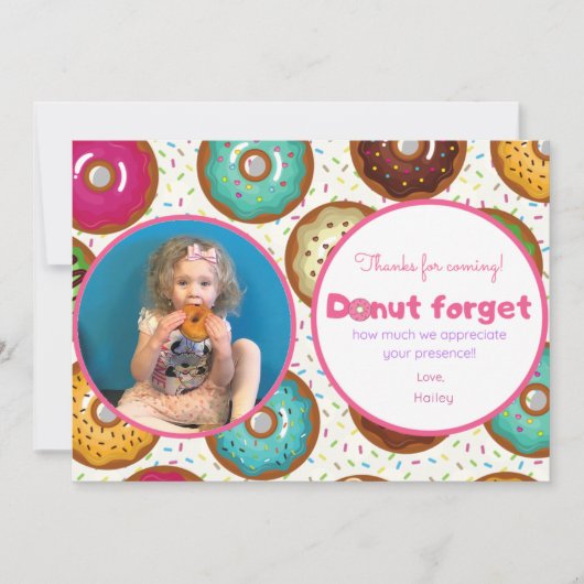 Donut Verjaardagsfeest Foto Bedankt Kaart (Voorkant)