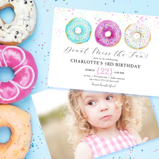 Donut Verjaardagsfeest Foto Uitnodiging