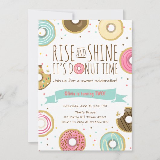 Donut Verjaardagsfeest Uitnodiging Rise and Shine (Voorkant)