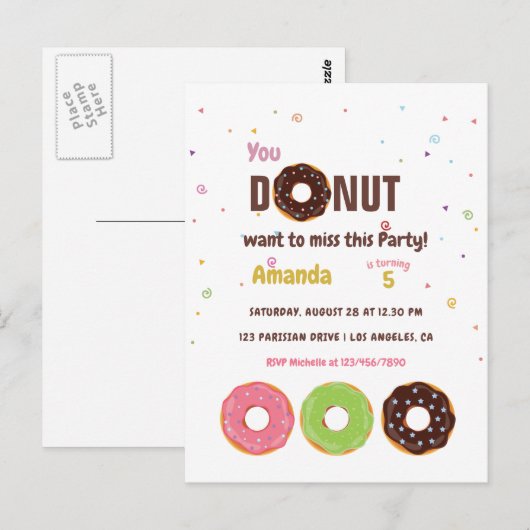 Donut Verjaardagsfeestje Briefkaart (Voorkant / Achterkant)