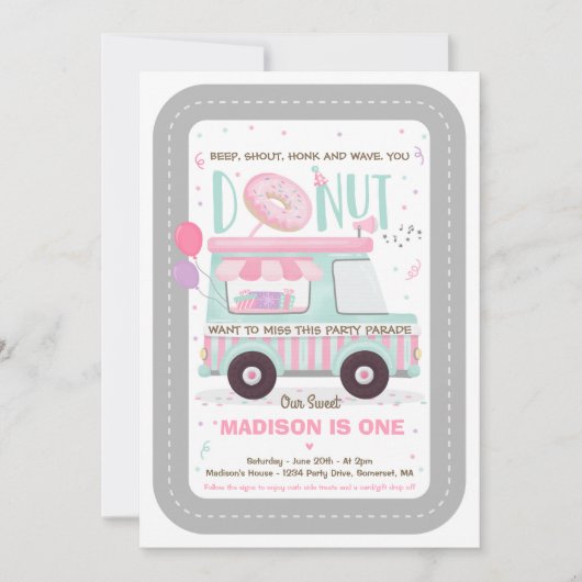 Donut verjaardagsfeestje rijden door verjaardagspa kaart (Voorkant)